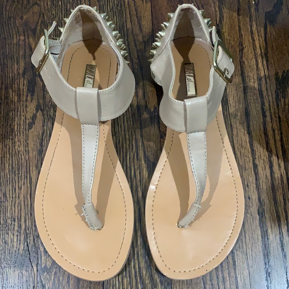 Beige / Gold Spiked Sandals